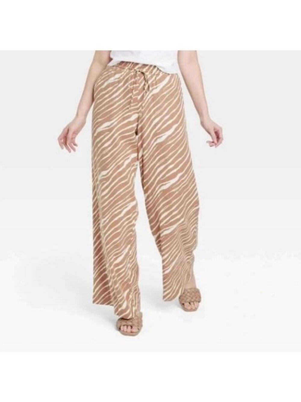 A New Day Brown Zebra Print Linen Blend Wide Leg Lounge Pant 3X New